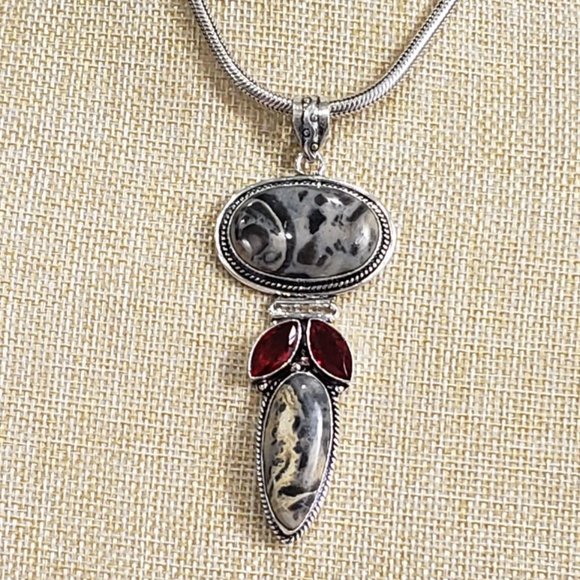 Garnet necklace, jasper necklace, 925 silver jasper garnet pendant necklace - Picture 1 of 13